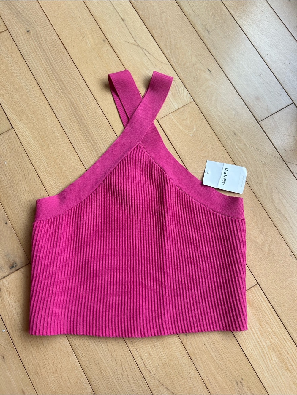 Forever 21 Ribbed Crisscross Cropped Tank - Bright Pink